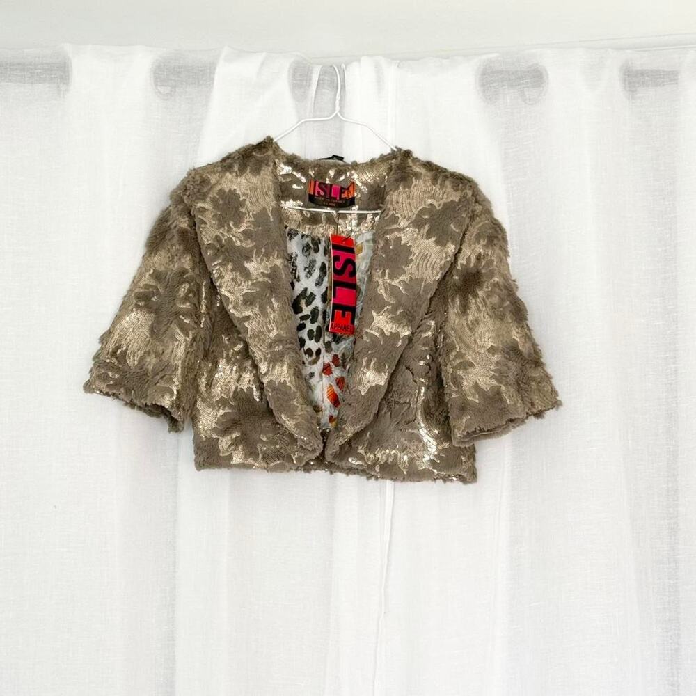 indie sleaze sequin faux fur cropped jacket